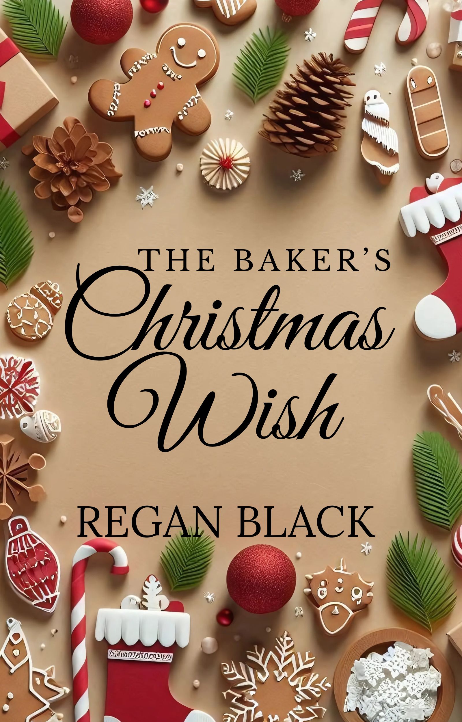 A book cover for "The Baker's Christmas Wish" a Brookwell Island short story by Regan Black featuring bright holiday cookies 